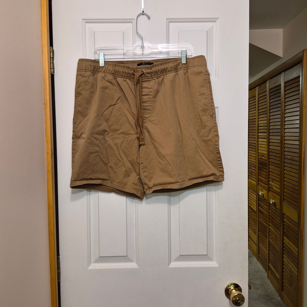 Marc Anthony Luxury Mens Large Tan Khaki Elastic Waist‎ Drawstring Chino Shorts